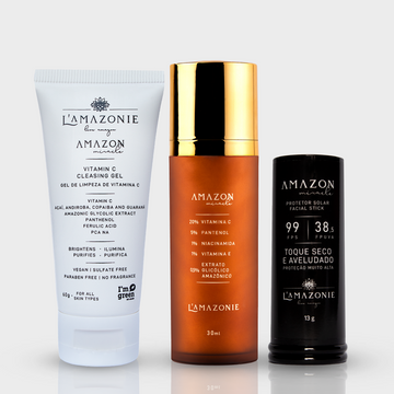 Kit Completo Sérum de Vitamina C20 + Protetor Solar + Gel de Limpeza