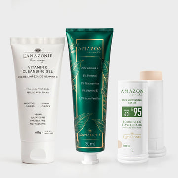 Kit Completo Sérum Vitamina C20 + Stick Multifuncional com Cor + Gel de Limpeza