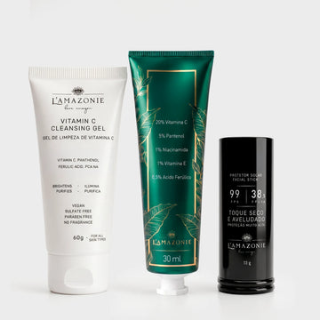 Kit Completo Sérum de Vitamina C20 + Protetor Solar + Gel de Limpeza